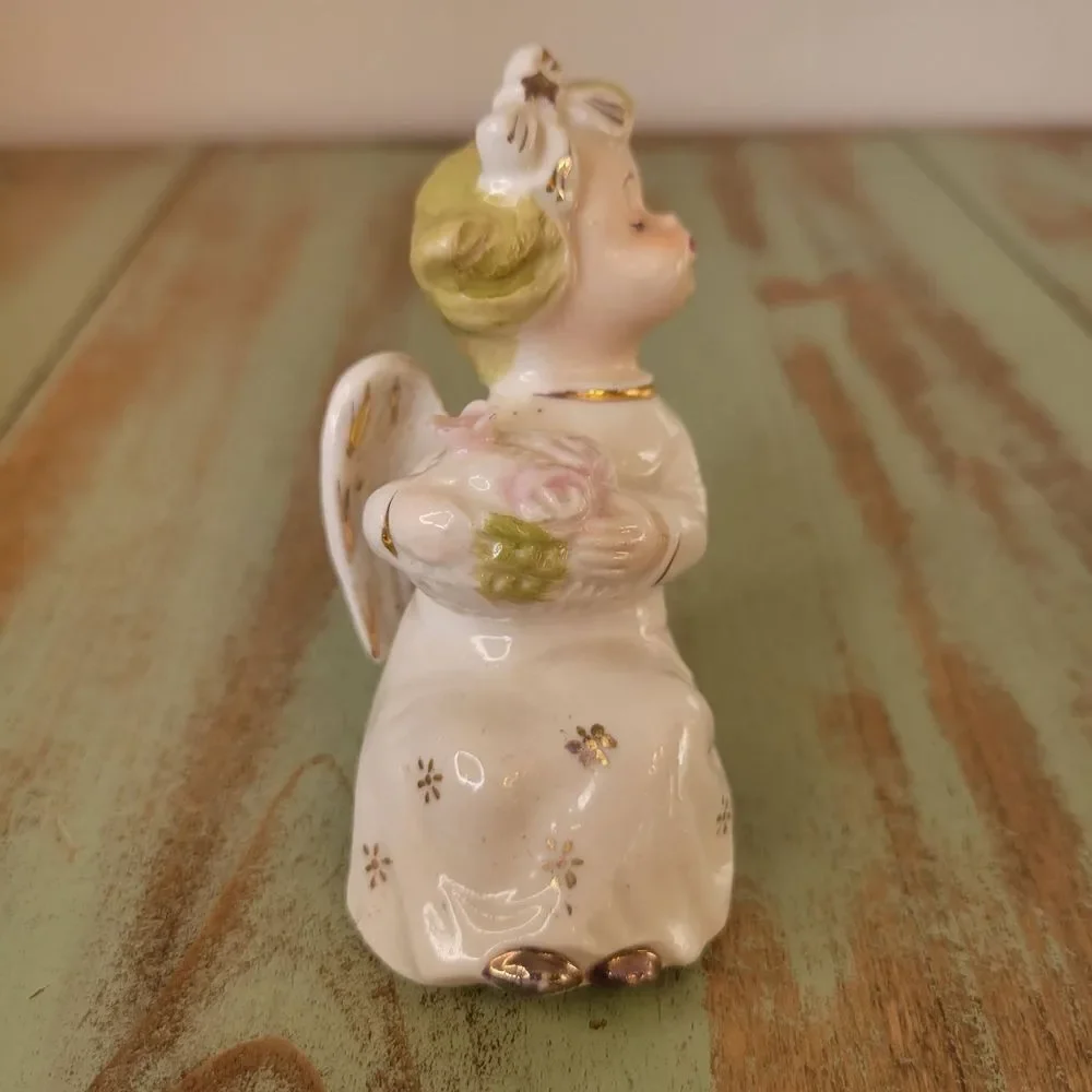 Ceramic Angel Figurine with Flowers